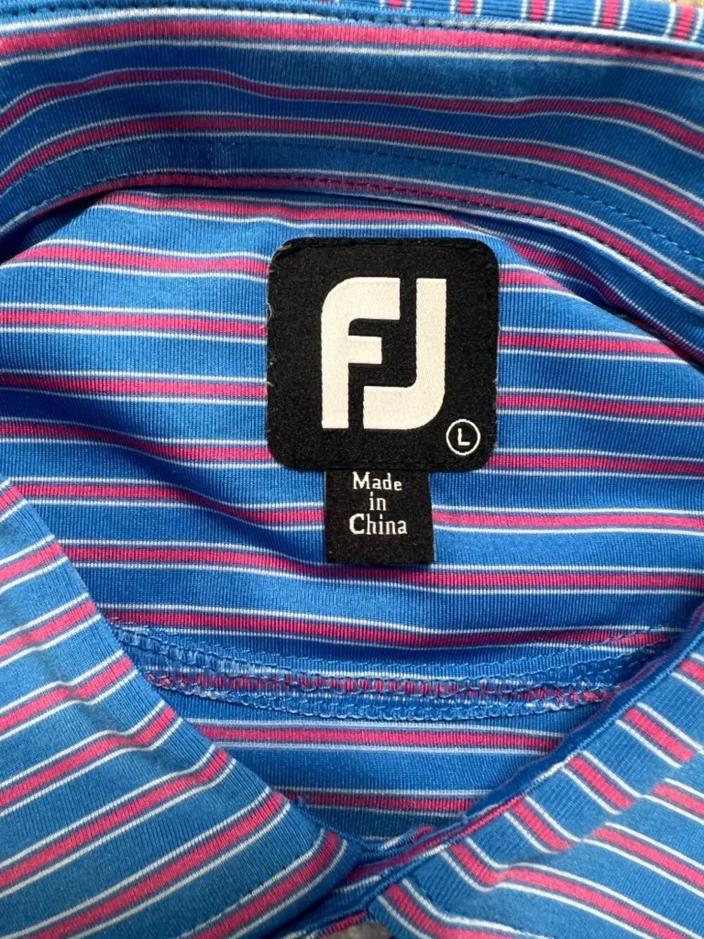 Men's FootJoy Large Red White Blue‎ Striped Golf Polo with Logo